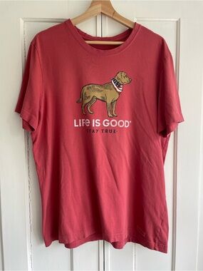 Life is Good Men’s T-shirt Red Dog Graphic Crusher Tee Large Stay True